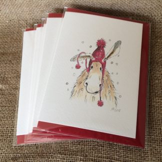 Pack of five Christmas donkey cards
