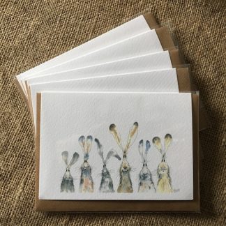 Pack of five hare greetings cards 'six hares'